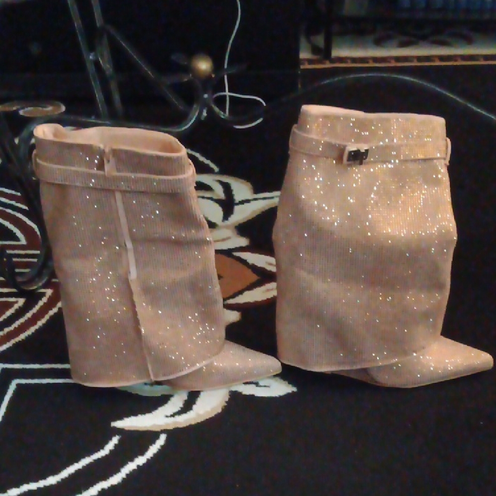 Overlay Wedge Heel Boots- NWOT